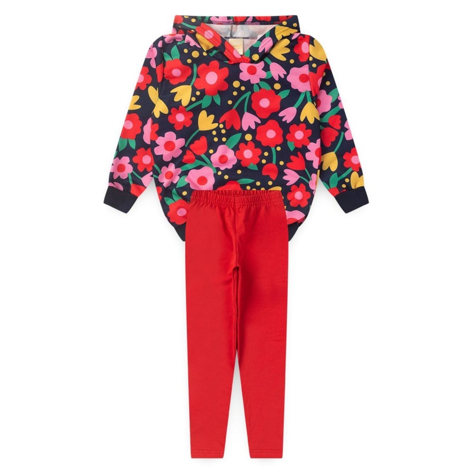 Infantil - Conjunto Blusão Com Capuz Em Moletom E Legging Flores