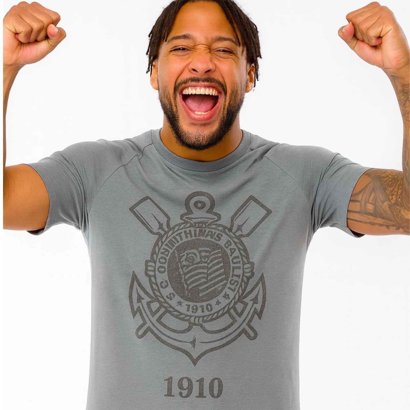 Camiseta Corinthians 1910 Raglan Masculina Cinza