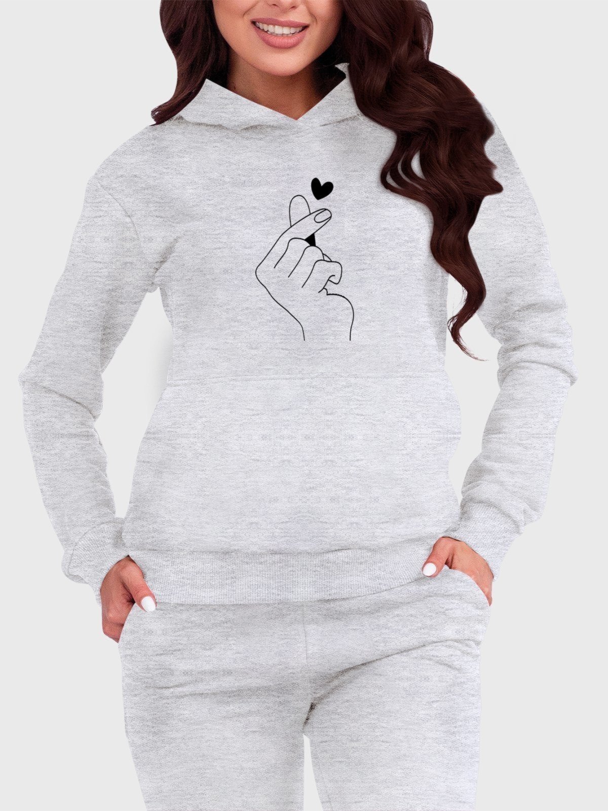 Vista 2 Blusa de Frio Moletom Feminino Canguru Mão Coreana Benellys Claro cinza Benellys cinza