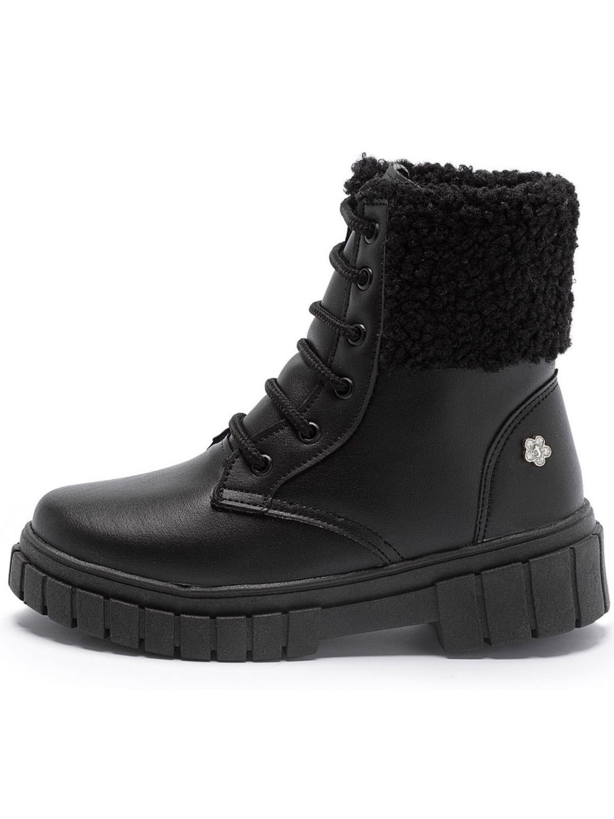Vista 2 Infantil - Coturno Feminino Tininha Menina Cano Curto com Pelo Tininha preto
