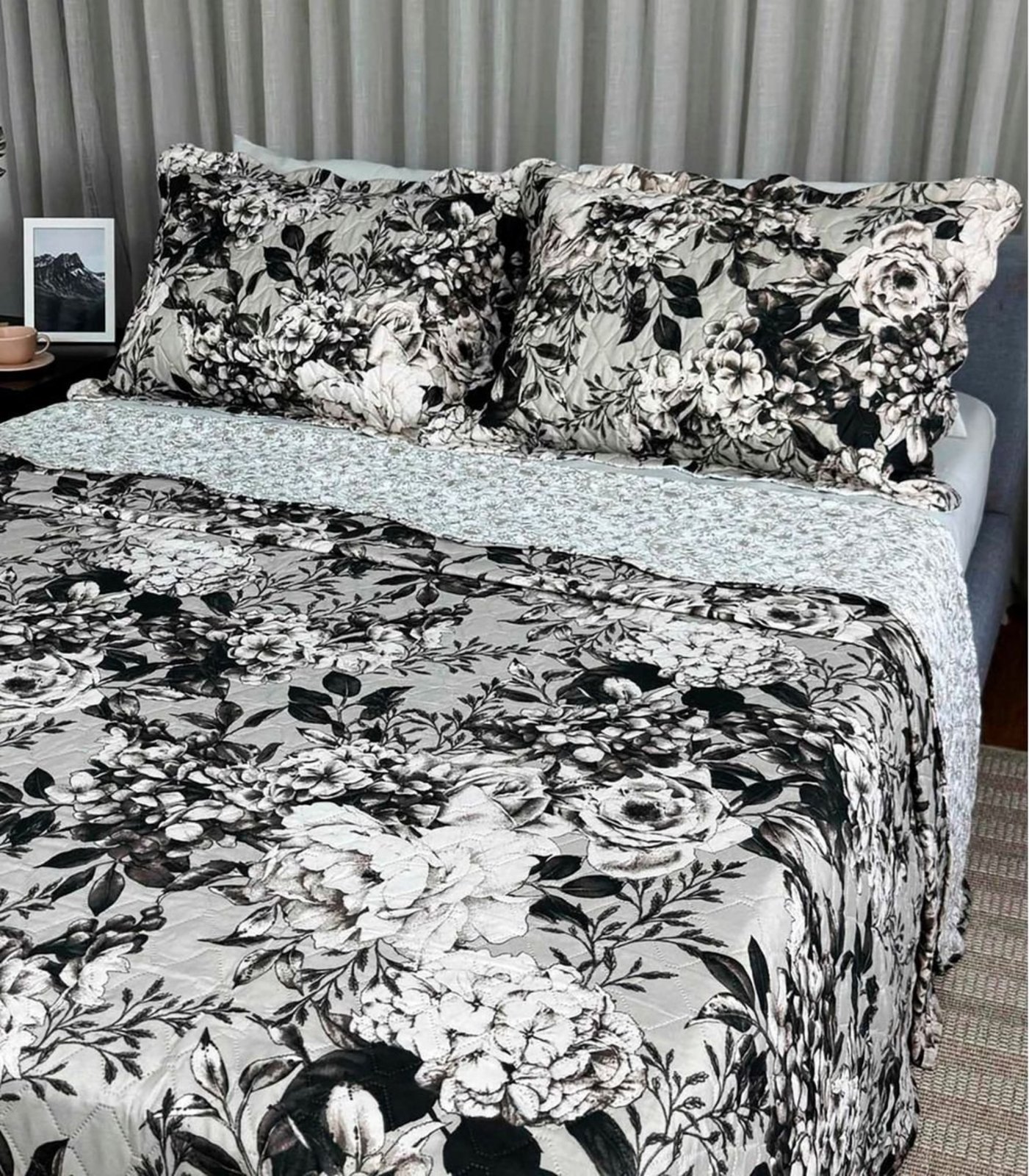 Cobreleito King Estampado Dupla Face Lepper Preto