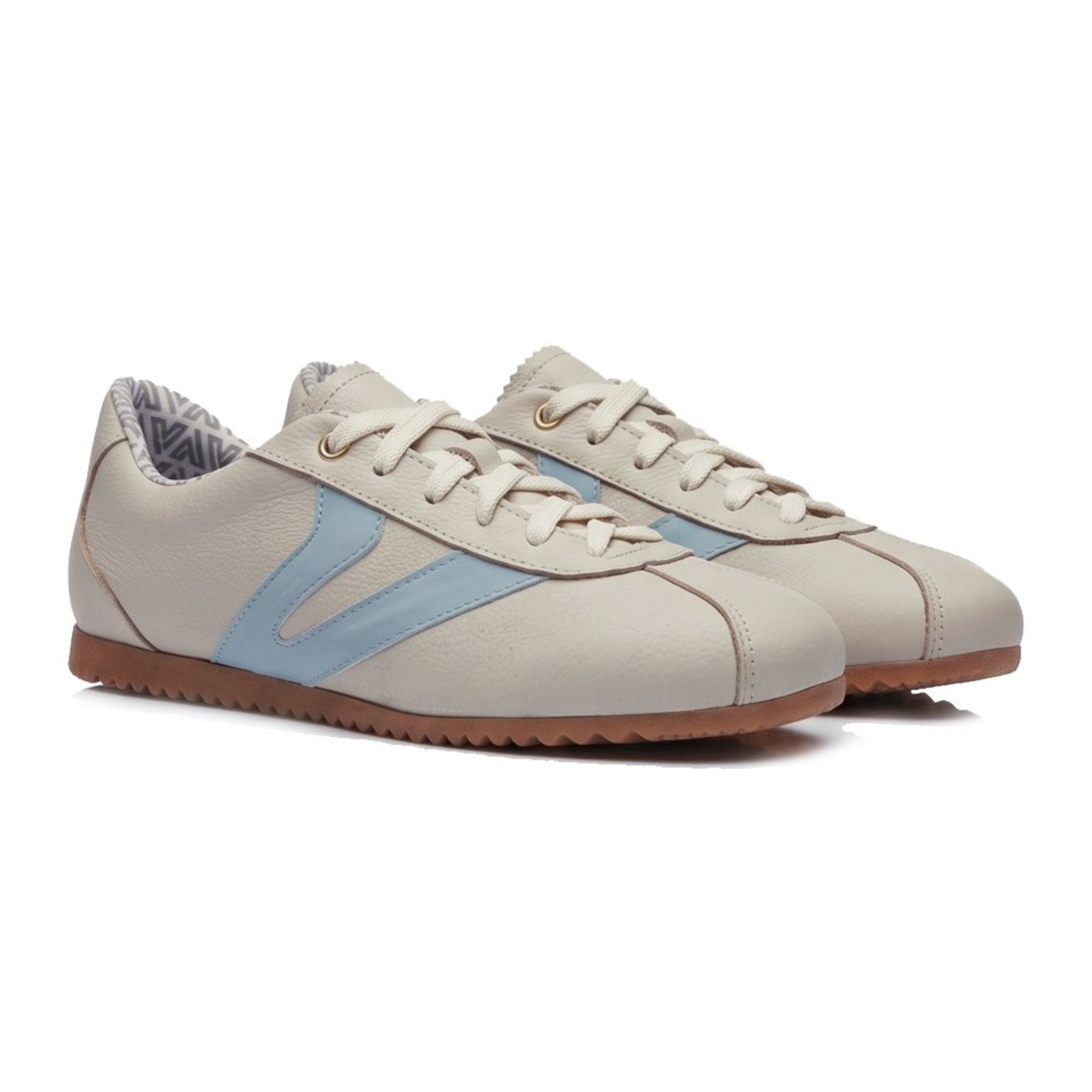 Tênis Feminino Couro Vittal Naomi Casual Clássico Retrô OffWhite Azul