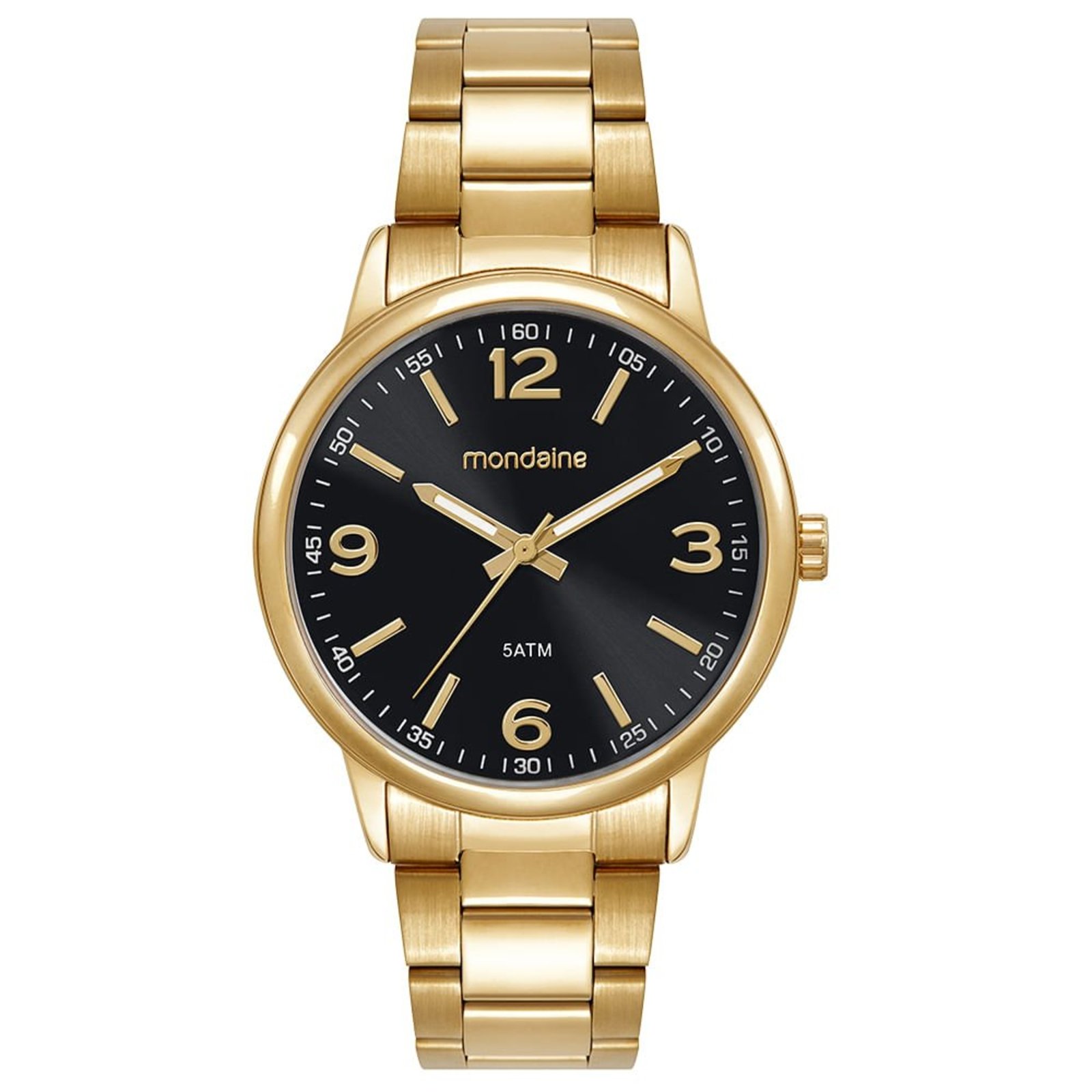 Relógio Mondaine Masculino Dourado Mostrador Preto Mondaine
