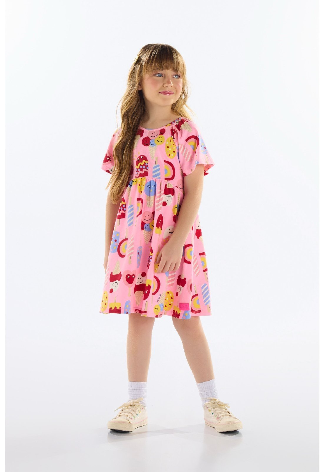 Infantil - Vestido Estampado em Cotton Quimby Rosa