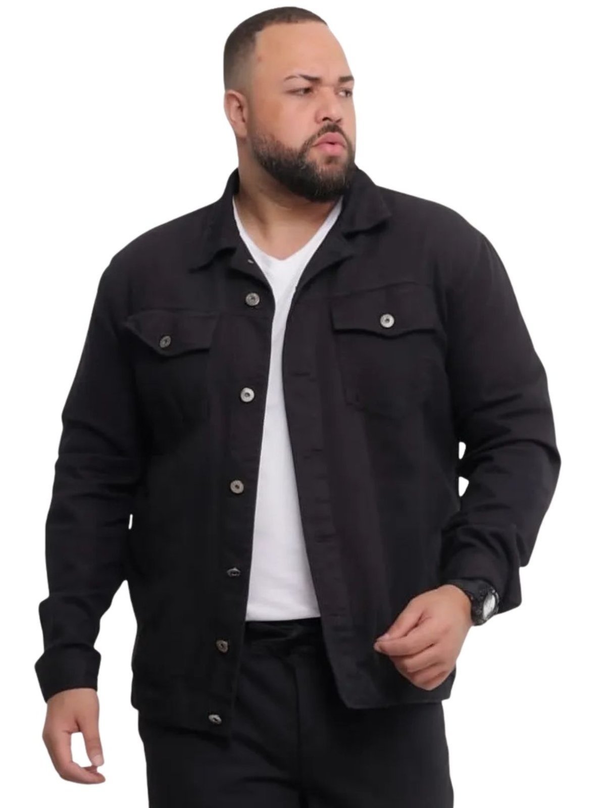 Vista 3 Jaqueta Sarja Masculino Plus Size Alleppo Jeans Canada preto Alleppo Jeans preto