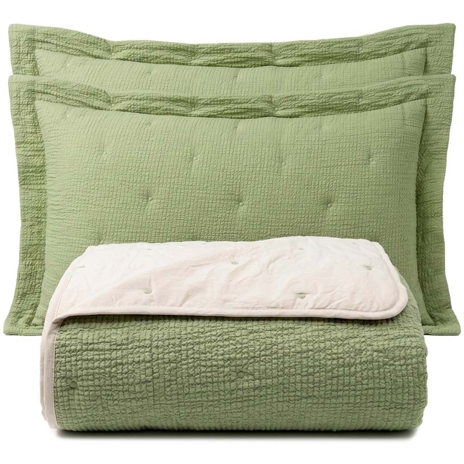 Kit Cobre Leito Clássico King Percal 300 Fios Colcha Dupla Face Bicolor Premium 3 Peças Verde