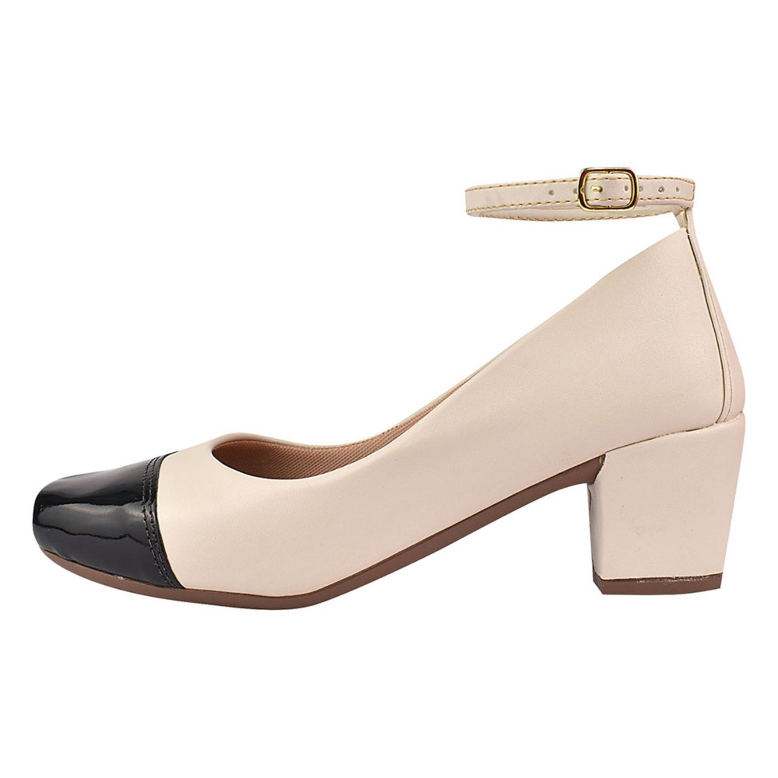 Vista 3 Sapato Scarpin CM Calçados Mary Jane Bico Quadrado Confort Bicolor Off White Verniz Monte Shoes off-white white Monte Shoes off-white white
