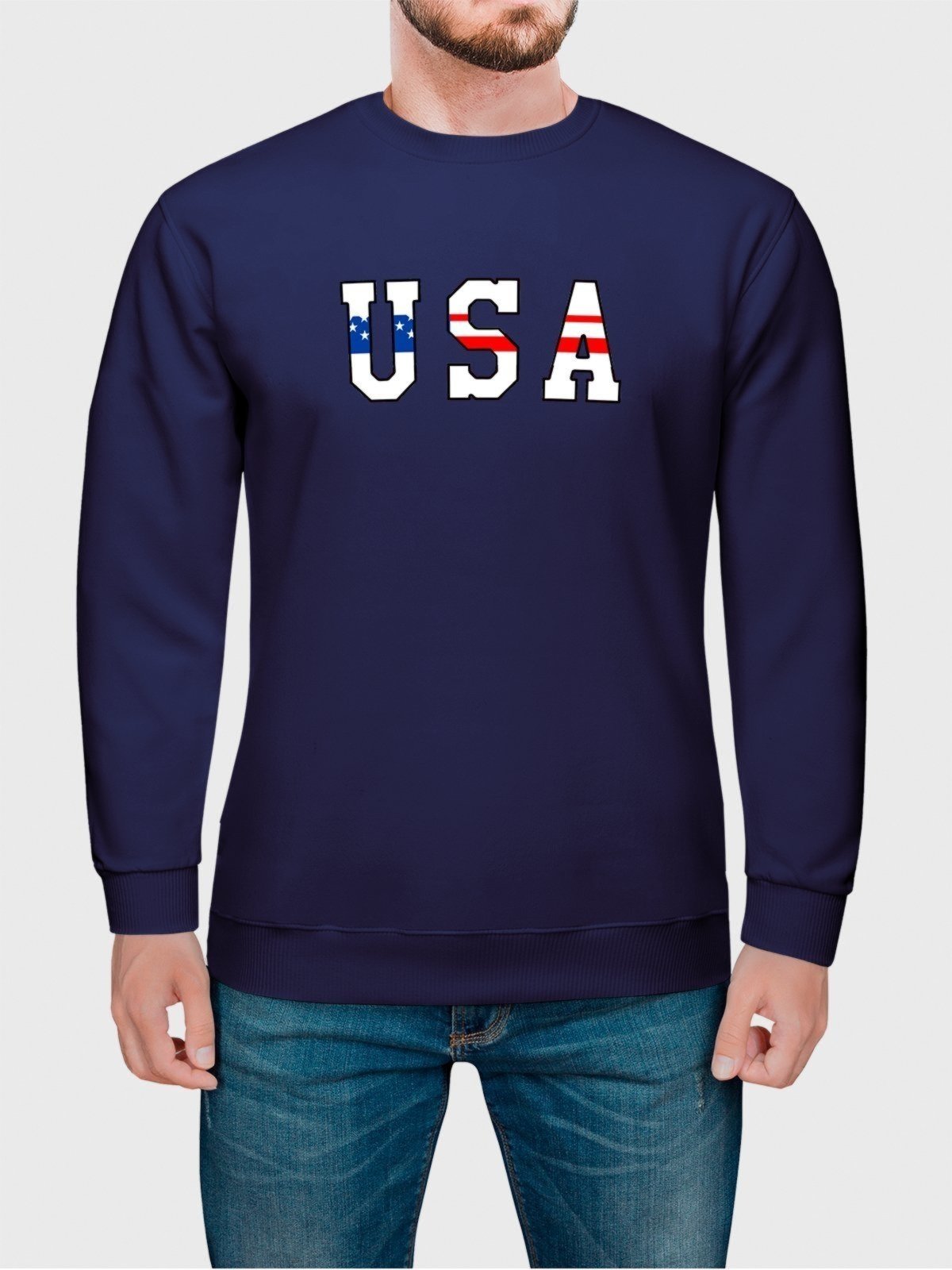 Vista 2 Moletom Gola Redonda Masculino Flanelado Estampa USA Benellys azul marinho Benellys azul marinho
