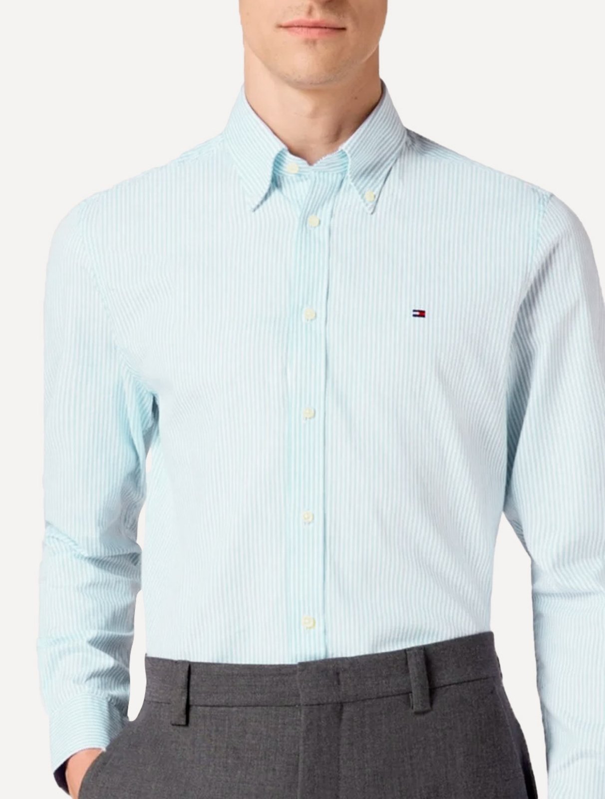 Vista 2 Camisa Tommy Hilfiger Masculina Regular Striped Poplin Claro azul Tommy Hilfiger azul