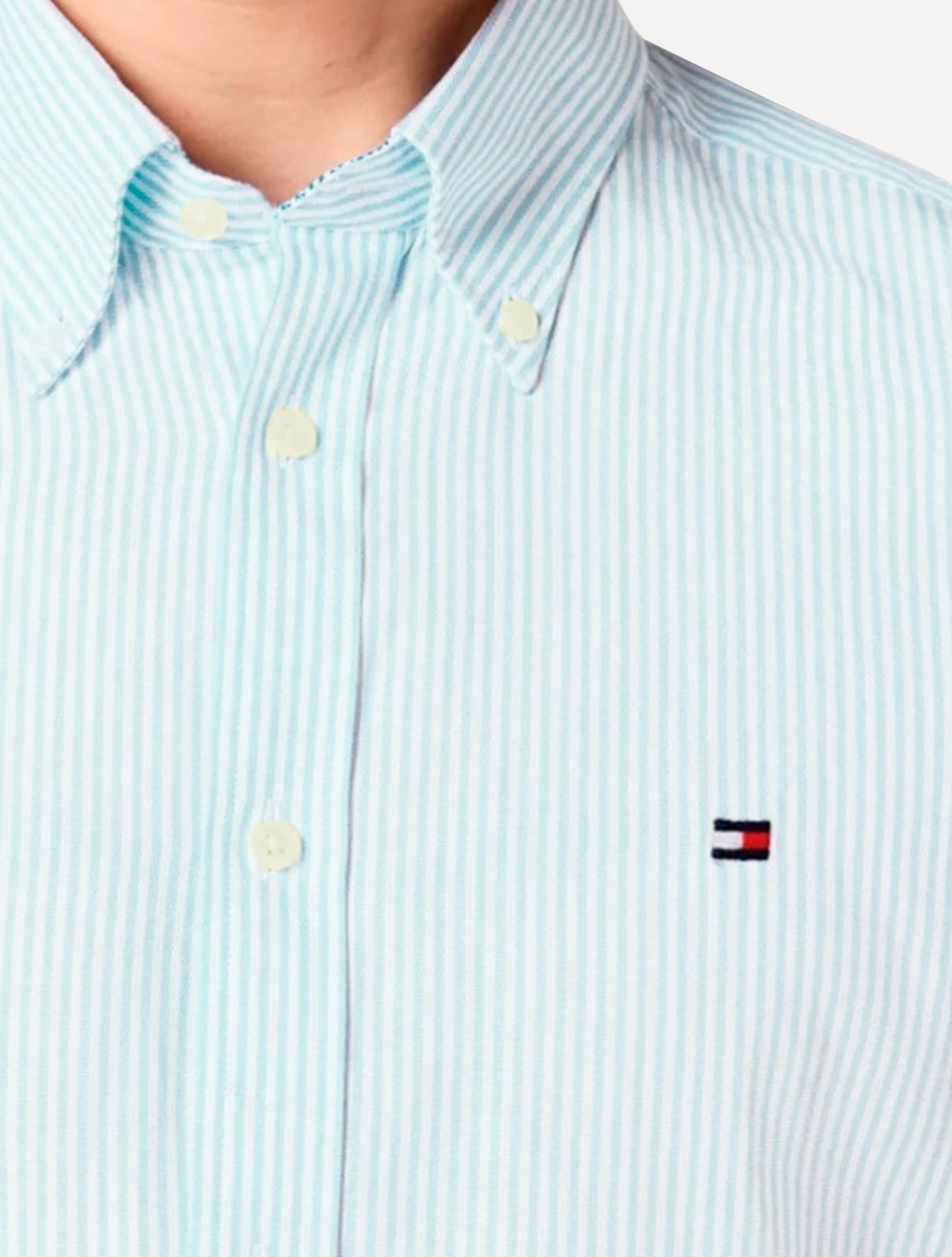Vista 3 Camisa Tommy Hilfiger Masculina Regular Striped Poplin Claro azul Tommy Hilfiger azul