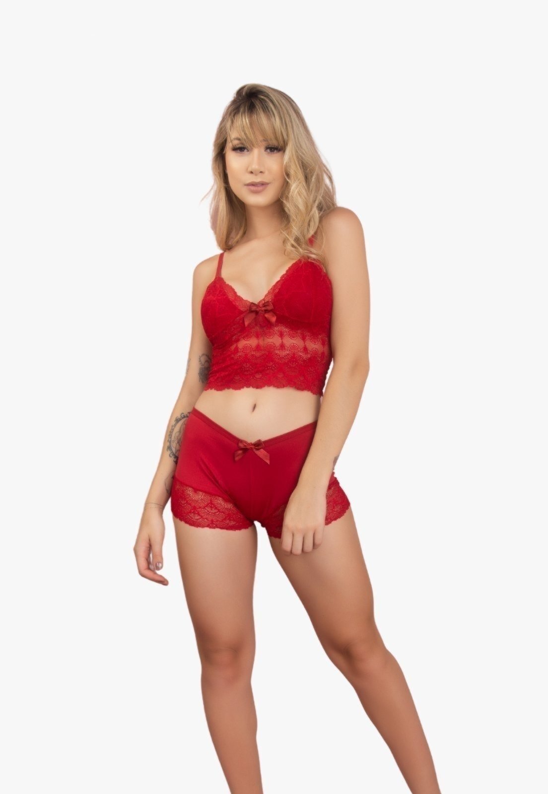Baby Doll WLS Modas Rendado Andreza Vermelho