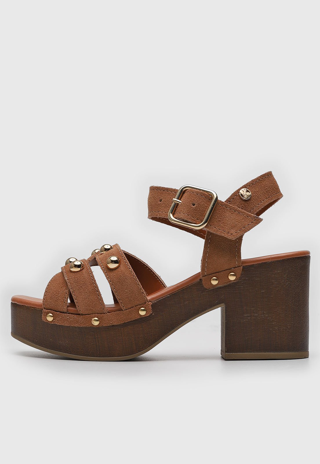 Sandália Feminina Bottero Tachas Salto Bloco Marrom