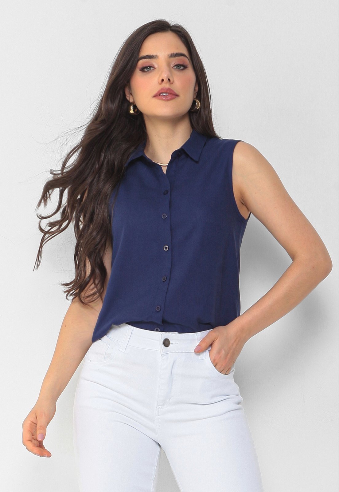 Camisa Intens Sem Manga Viscolinho Azul