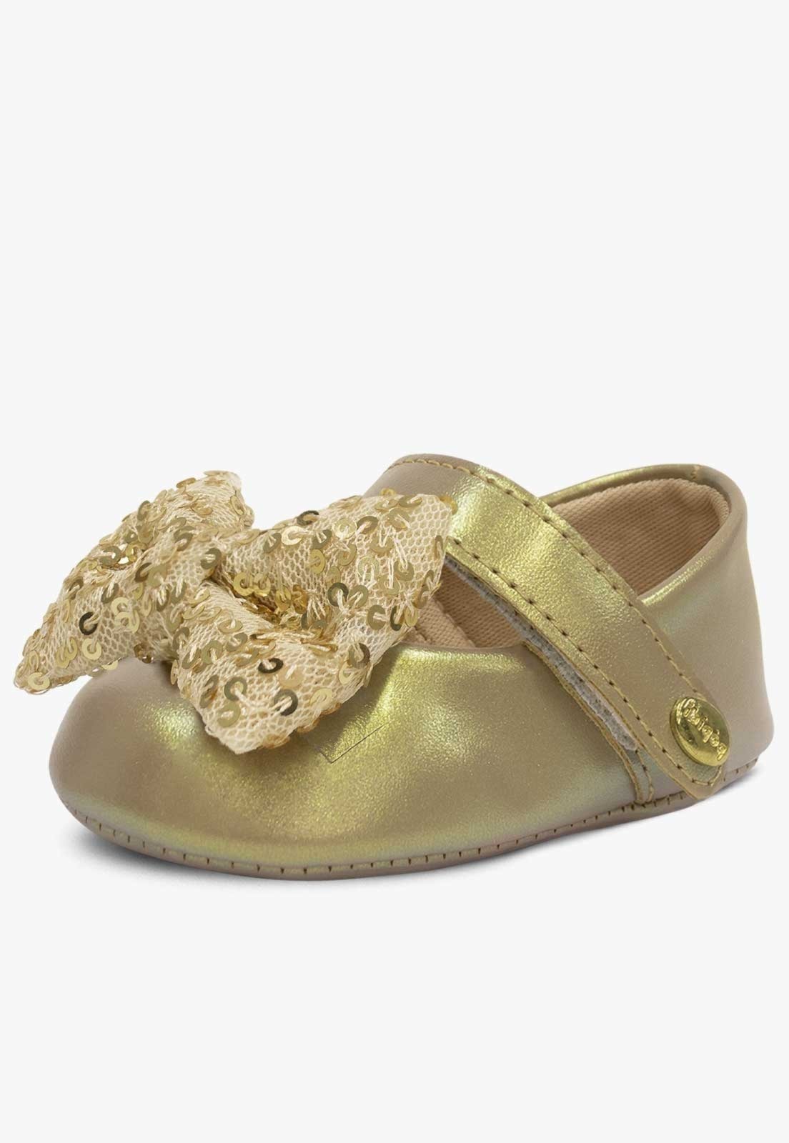 Infantil – Sapatilha Pópidi Menina Laço Tule Ouro