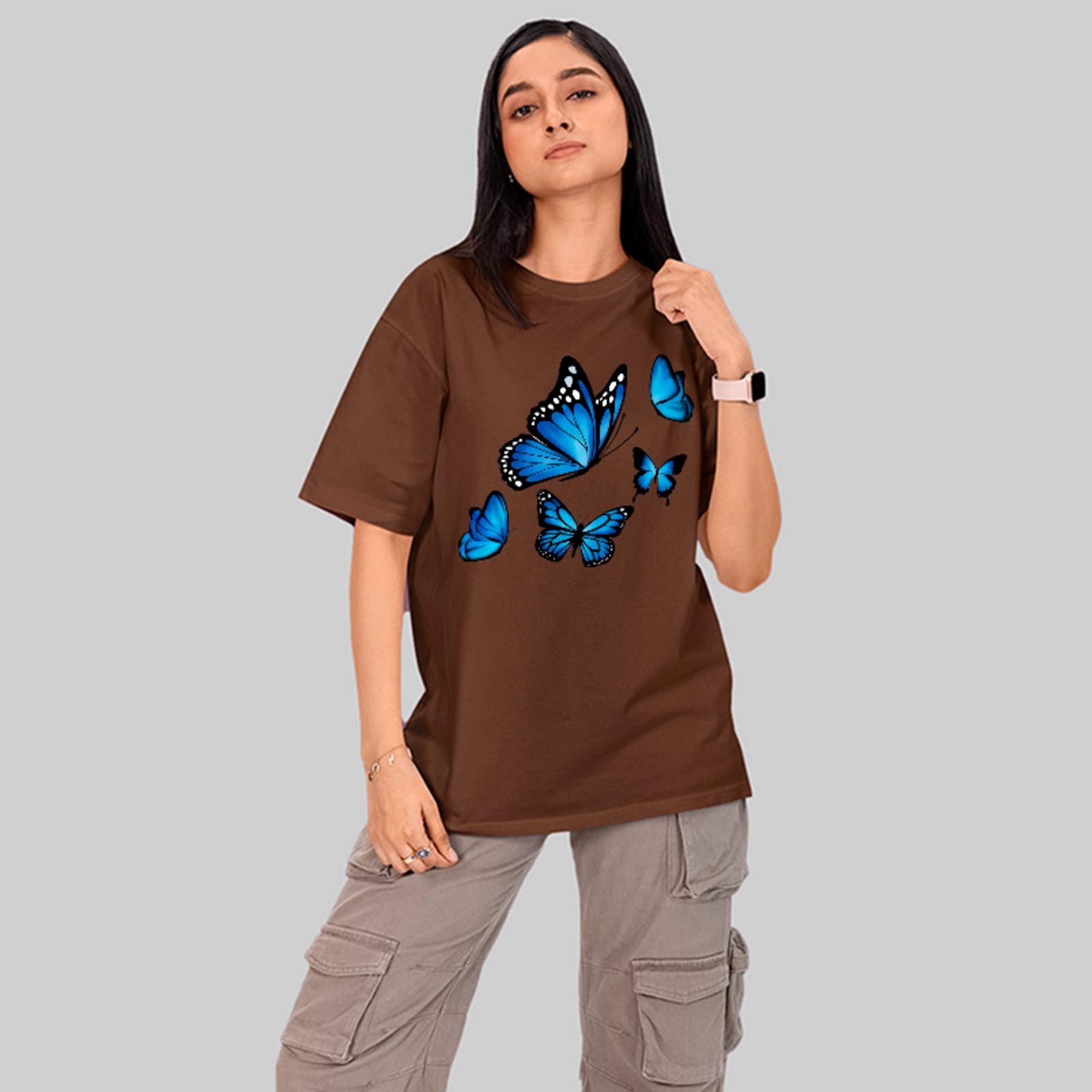 Camiseta Oversized Butterfly Aesthetic Style Casual Unissex Marrom