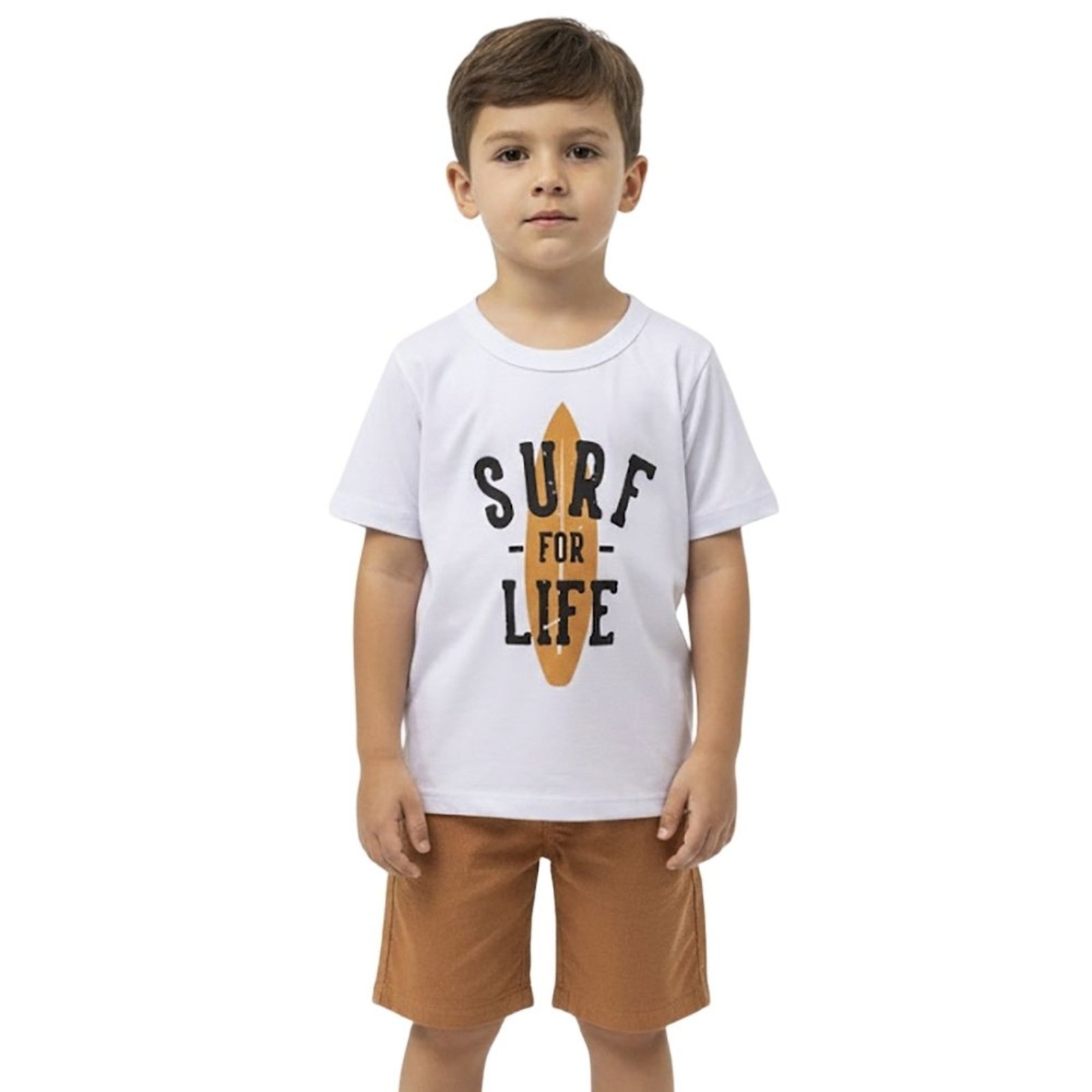 Infantil - Conjunto Look Jeans Camiseta e Shorts Estampa Surf