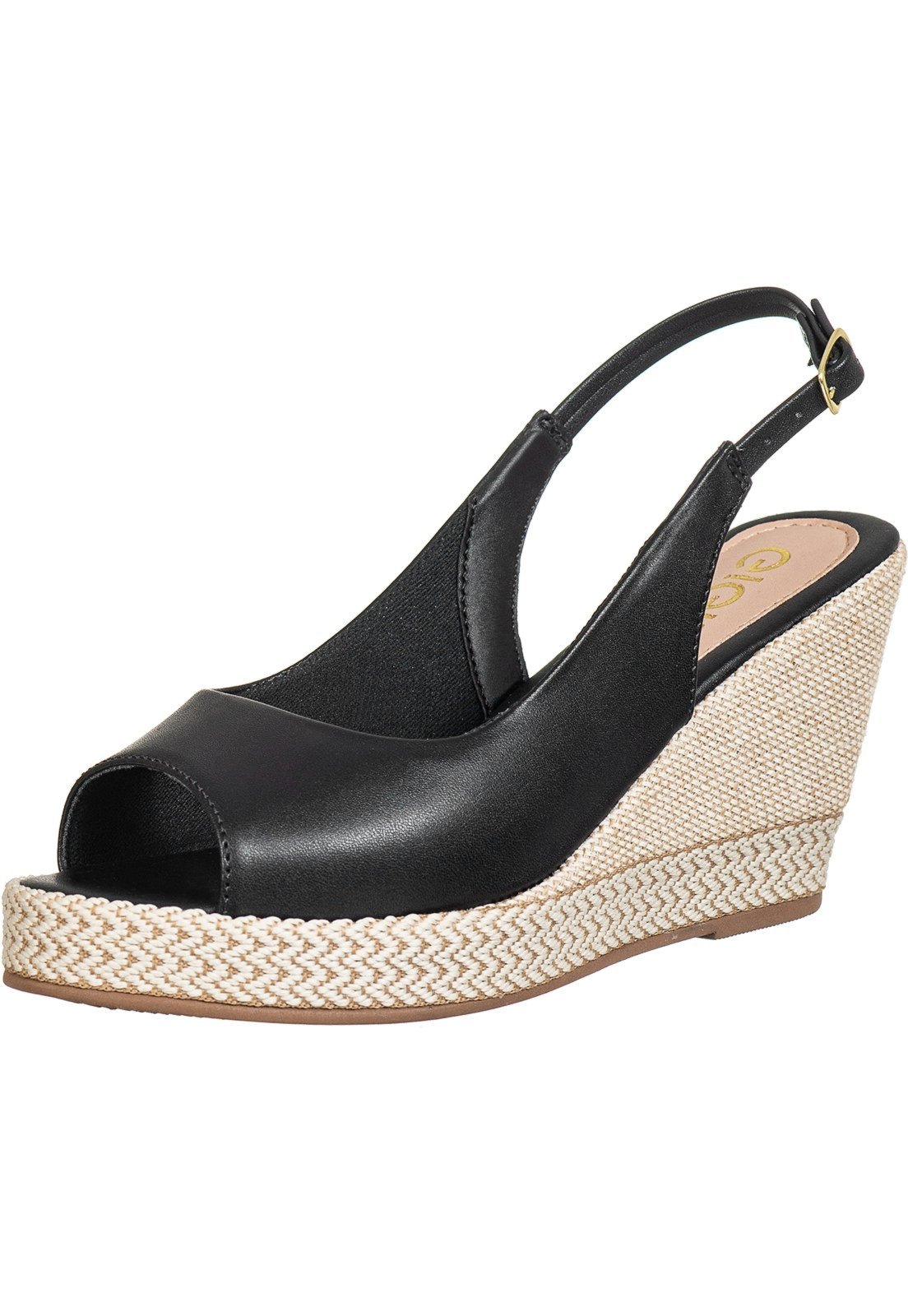 Vista 2 Sandália Feminina Espadrille Anabela GiGiL PeepToe Salto preto Gigil preto