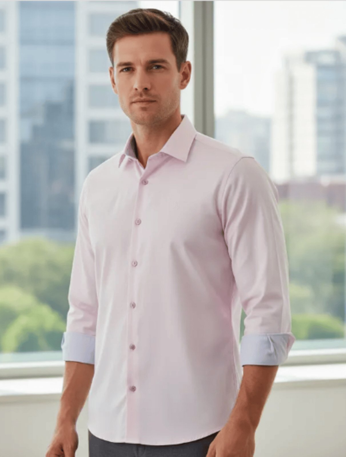 Camisa Social Amil Filati Comfort Algodão Fio60 Com Elastano Acetinado Luxo Rosa