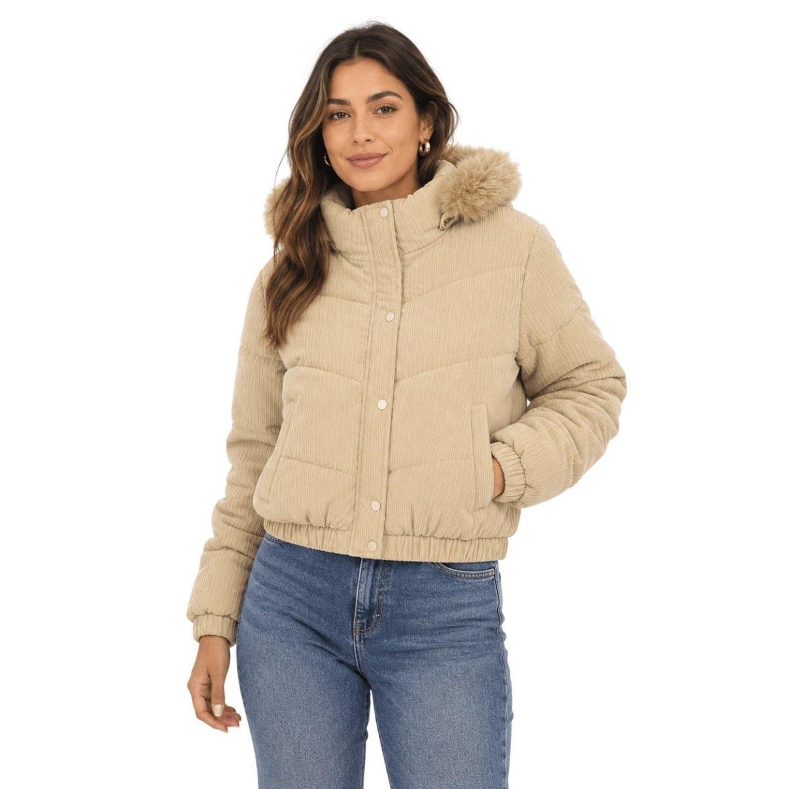 Jaqueta Sarja Cropped Feminina Facinelli 620326 Camel