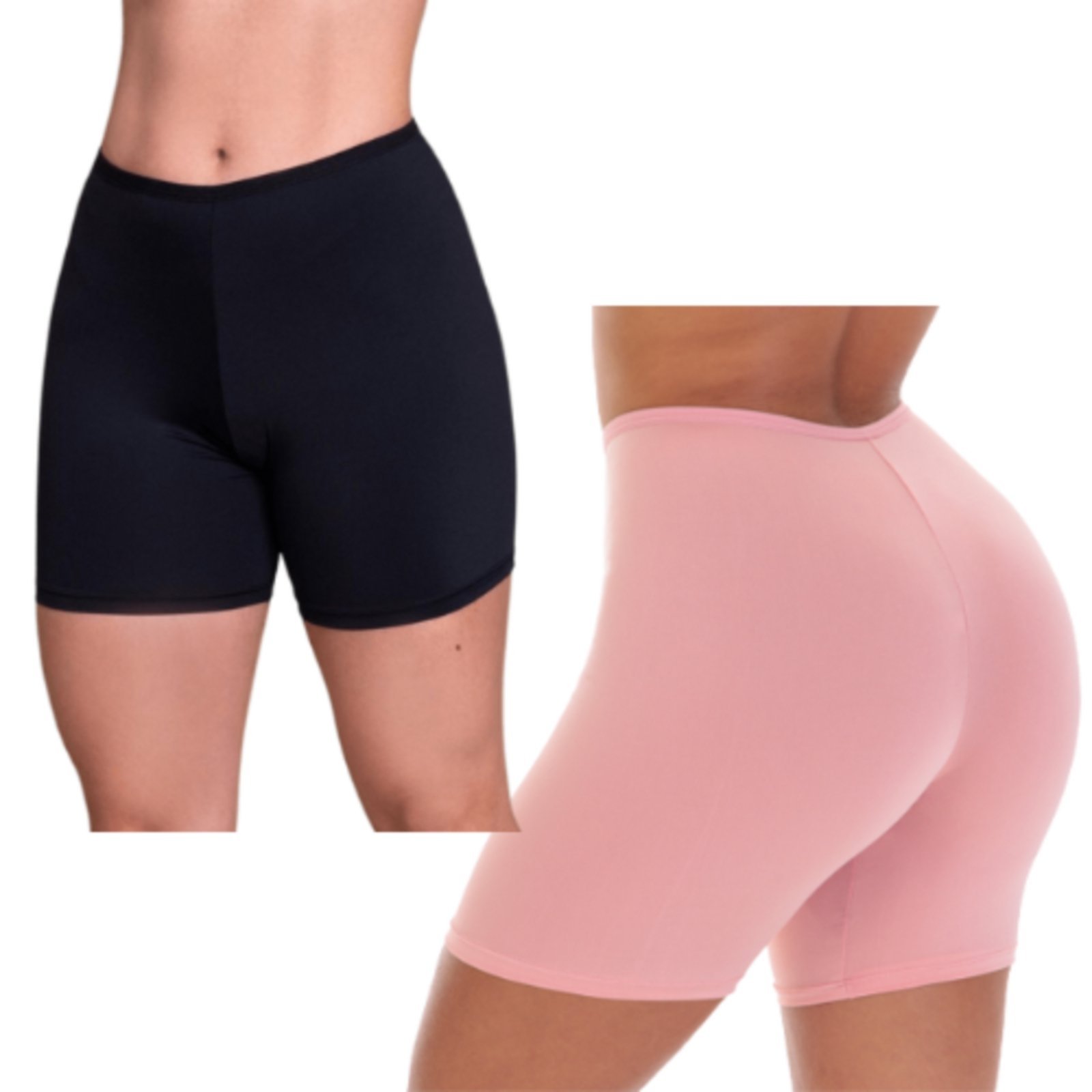Kit 2 Bermuda Anágua Curto Reflexo Íntimo Segunda Pele Lisa Proteção Anti Atrito Rosa e Preto