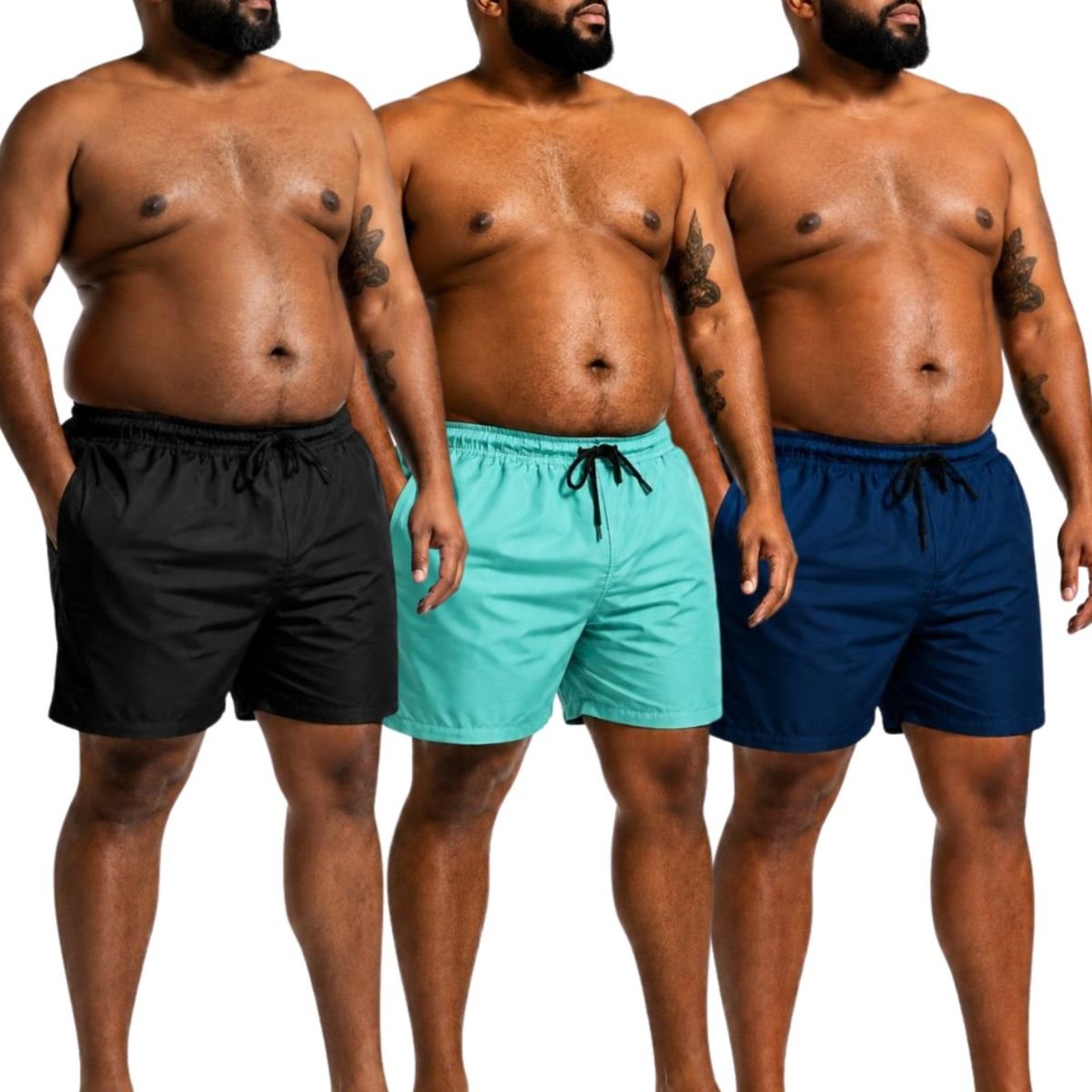 Kit 3 Shorts Masculinos Plus Size Tactel Leve Liso Praia