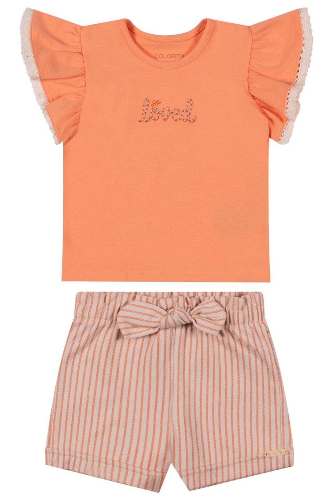 Infantil - Conjunto Menina Listrado Bordado Colorittá Laranja