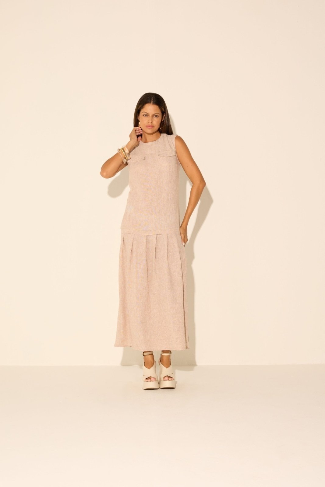 Vestido Vanibele Linho Bege