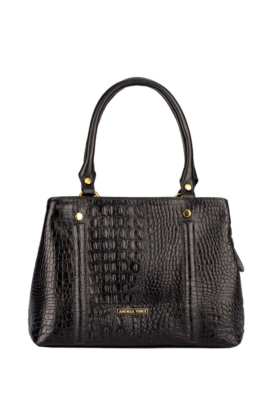 Vista 2 Bolsa de couro croco pequena Melina Andrea Vinci preto Andrea Vinci preto