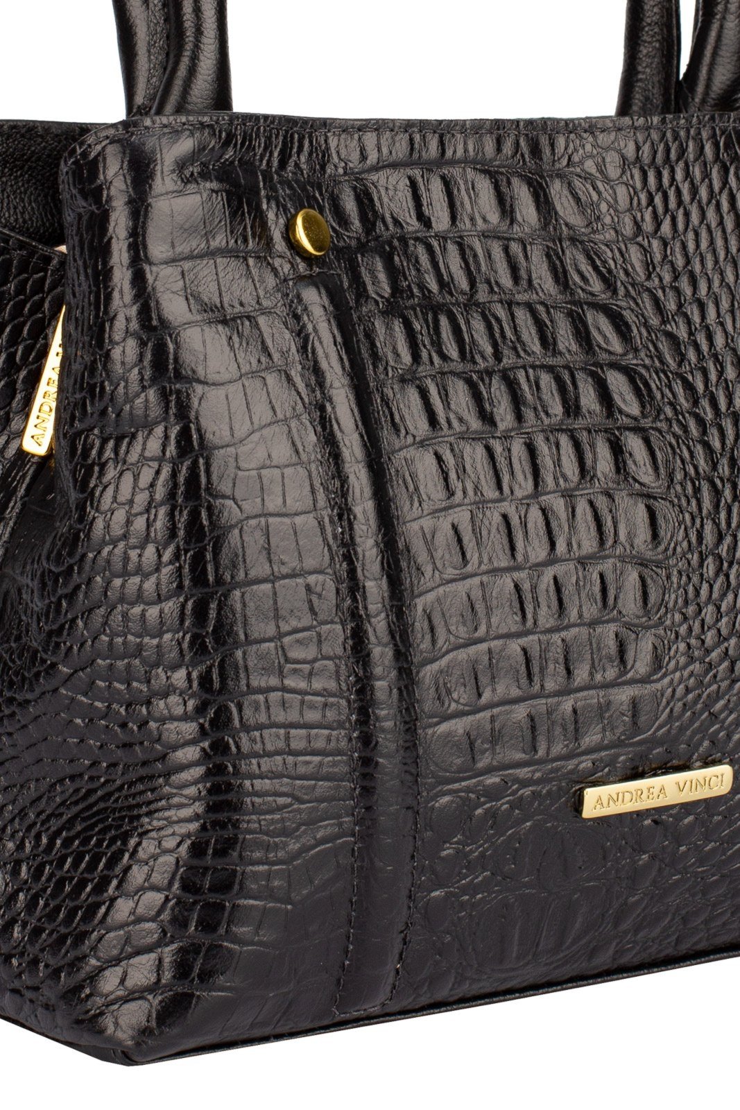 Vista 3 Bolsa de couro croco pequena Melina Andrea Vinci preto Andrea Vinci preto