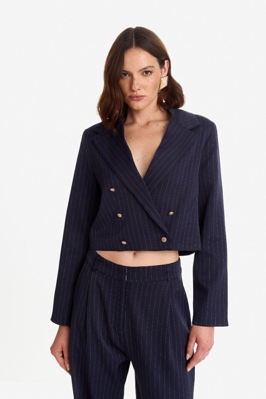 Blazer De Risca Carlota Costa Azul