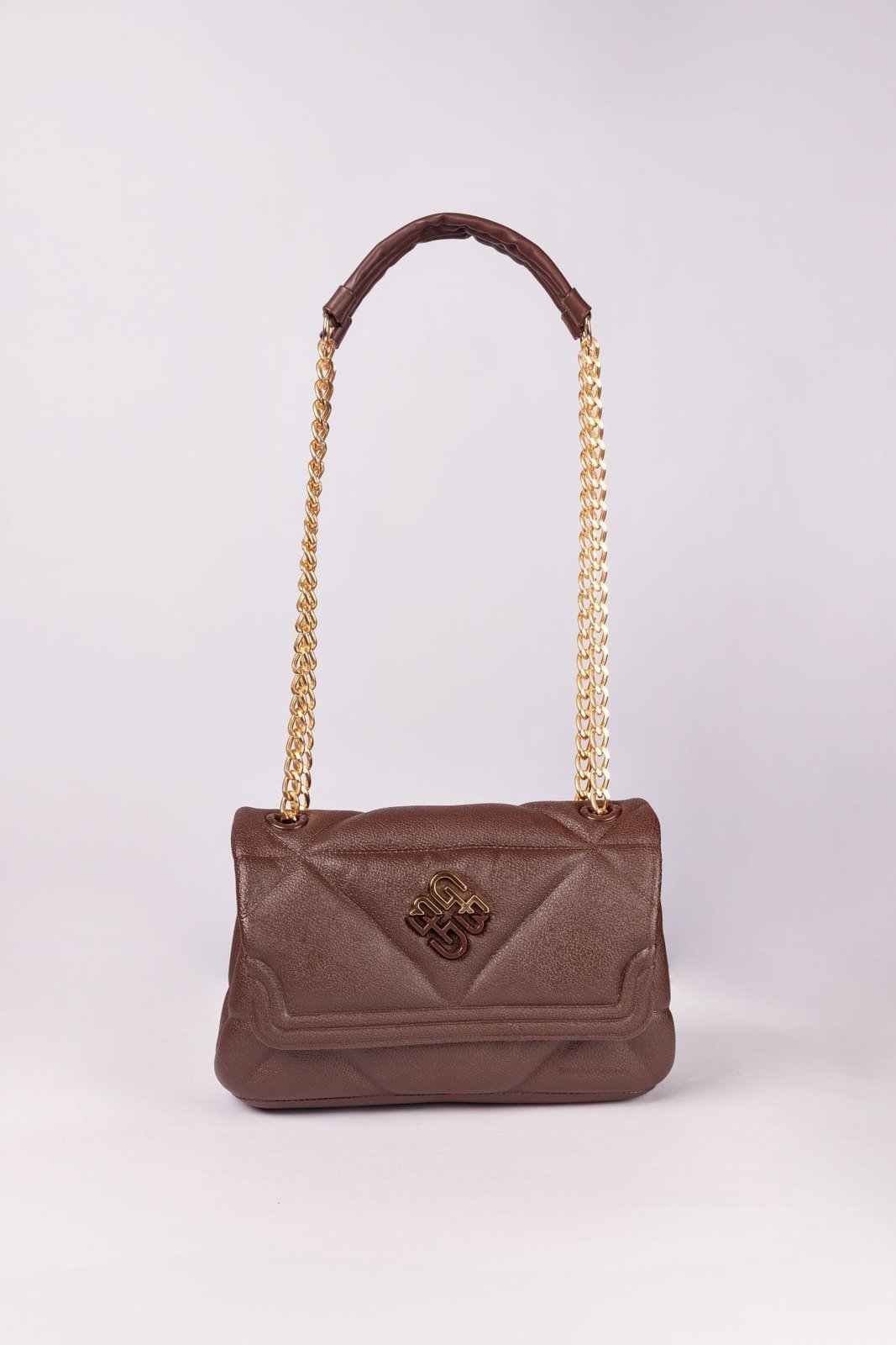Bolsa New Suzaninha Giulia Bardo com Corrente em PVC Marrom Escuro