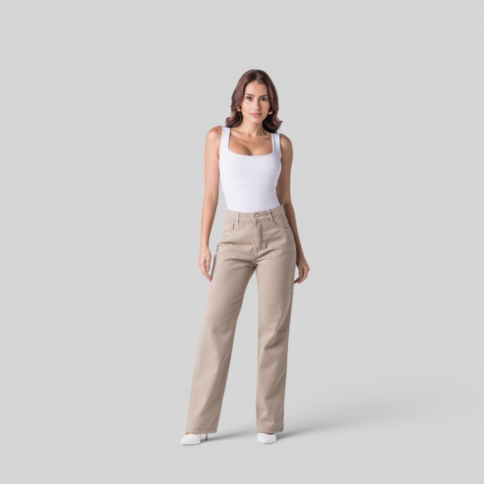 Calça Feminina Jeans Reta Zune BEGE