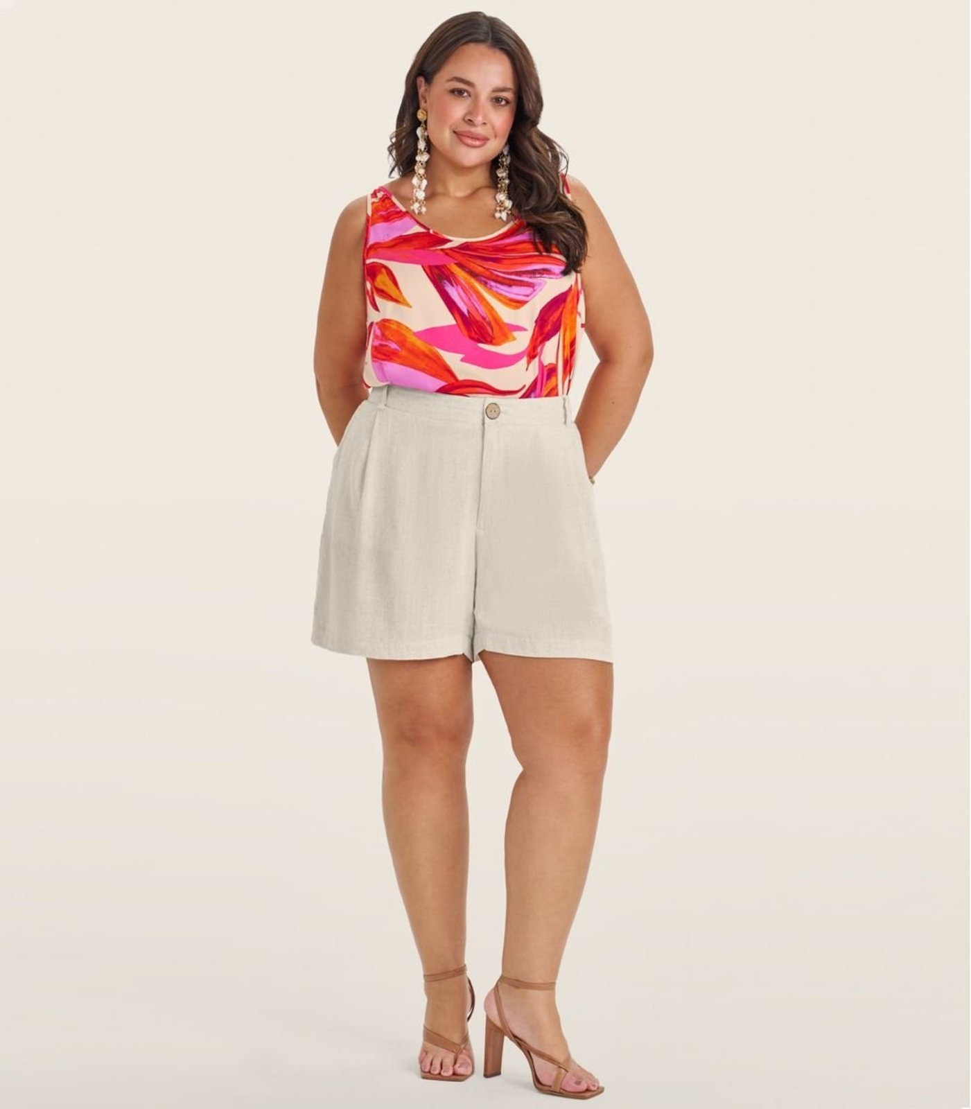 Regata Feminina Plus Size em Viscose Secret Glam Laranja