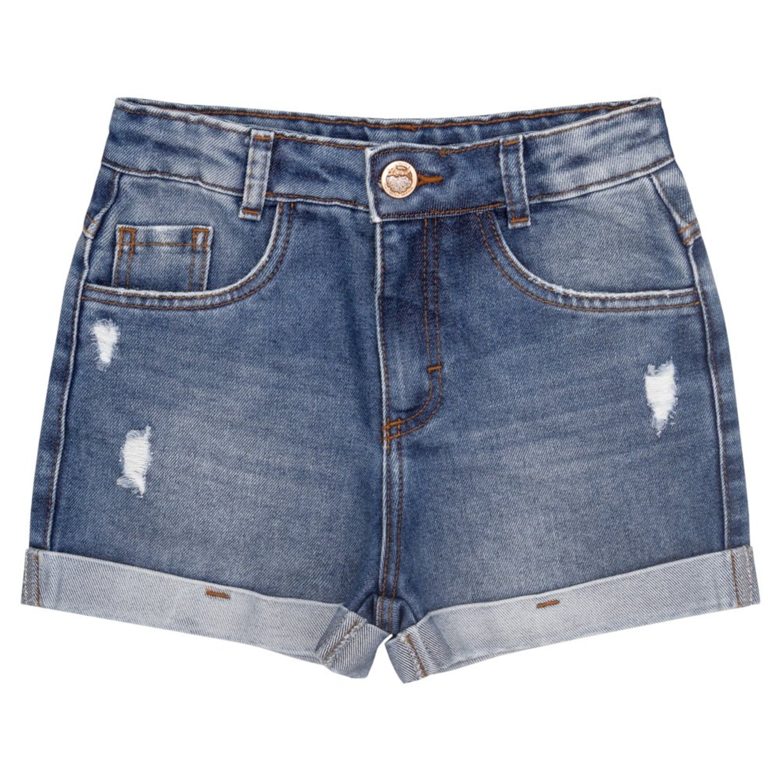 Infantil - Shorts Juvenil Look Jeans Barra Dobrada Jeans