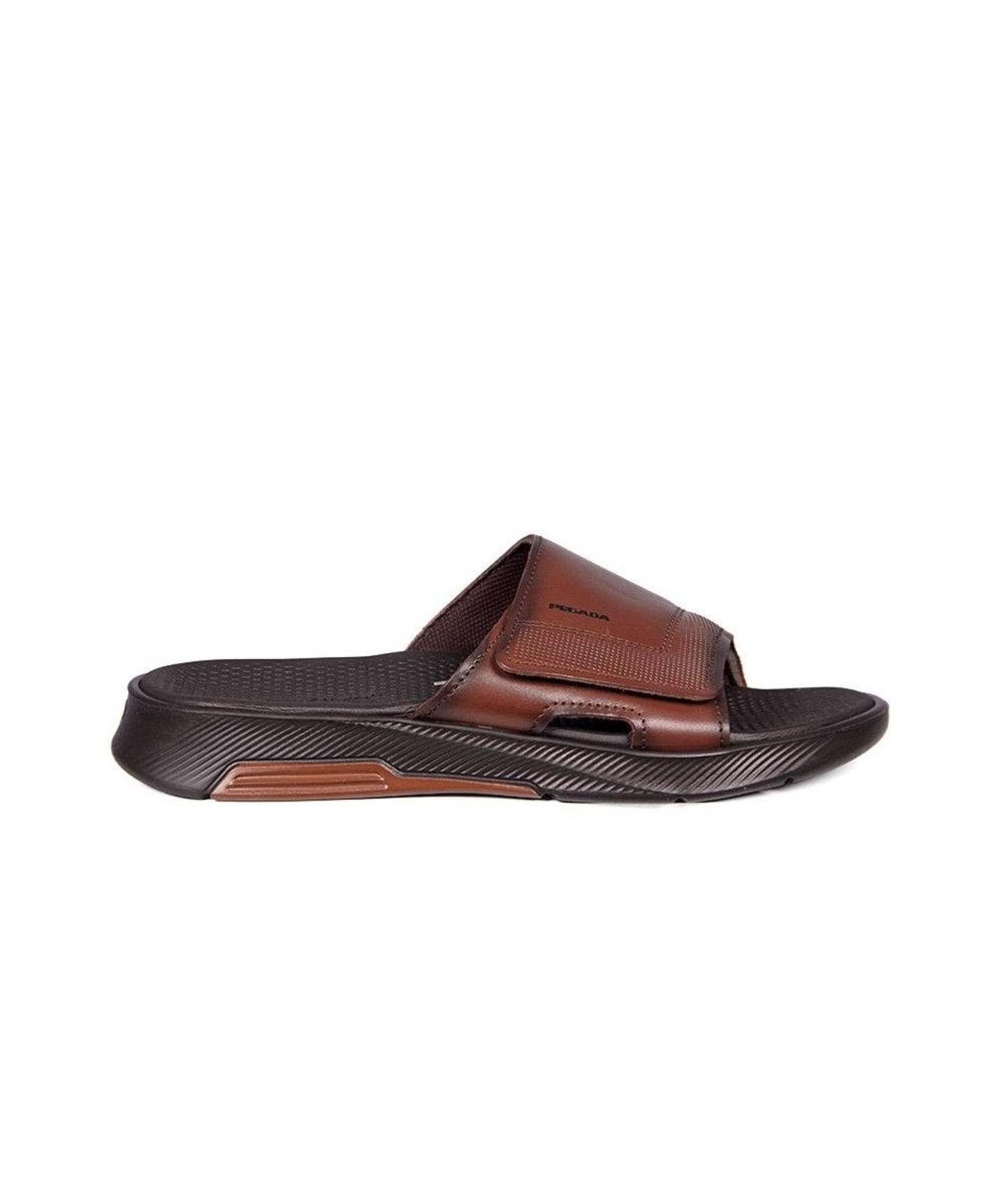 Chinelo Slide Pegada Levitech Couro Marrom Incolor