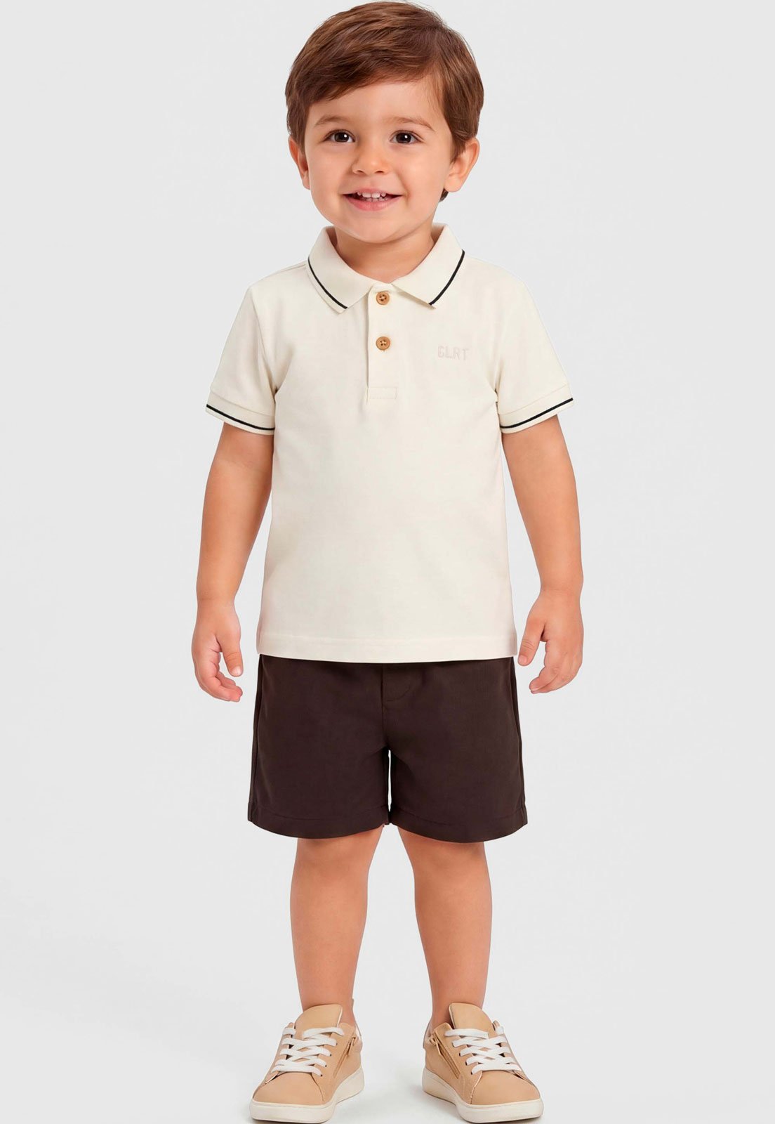 Infantil - Conjunto Curto Coloritta Polo Branco e Marrom