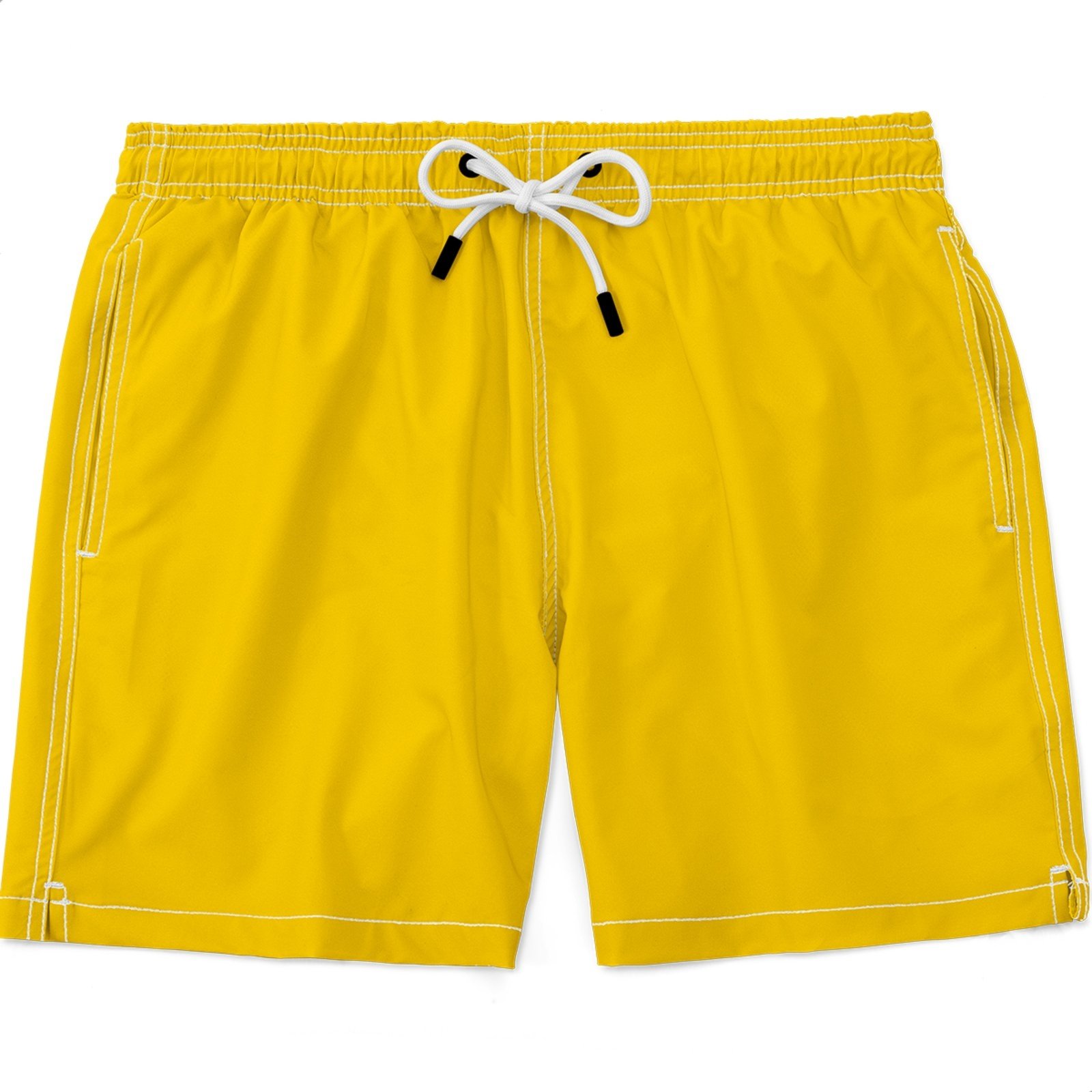 Shorts Masculino Básico Tactel e Elastano Leve c/ Elástico e Cordão Ajustável na Cintura Bolsos Laterais e Secagem Rápida Uso Casual Treino Academia Amarelo