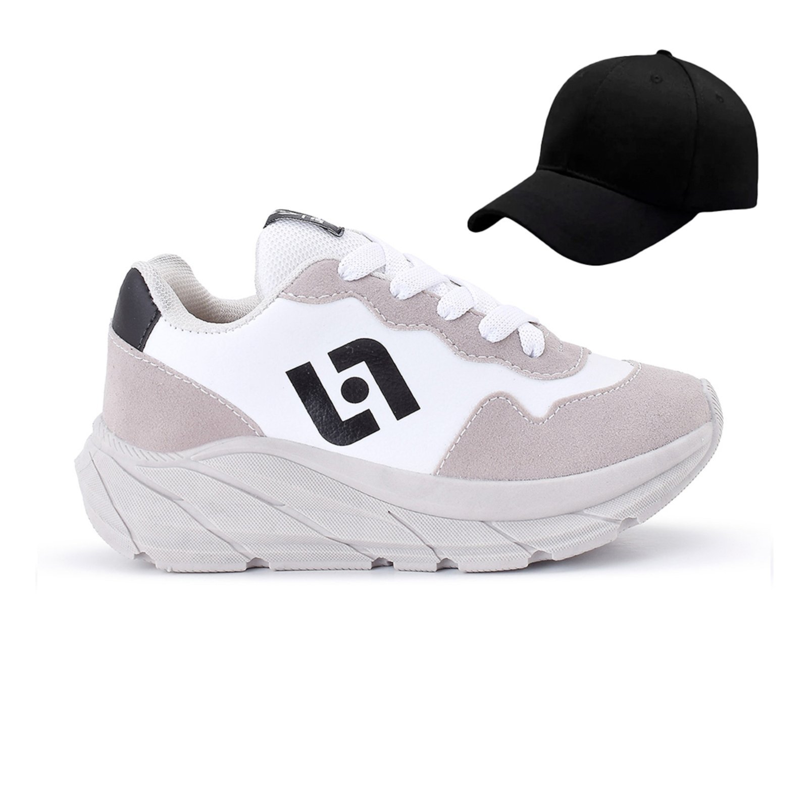 Infantil – Tenis Meninos Jogger Escolar Casual Camurça + Bone Bege