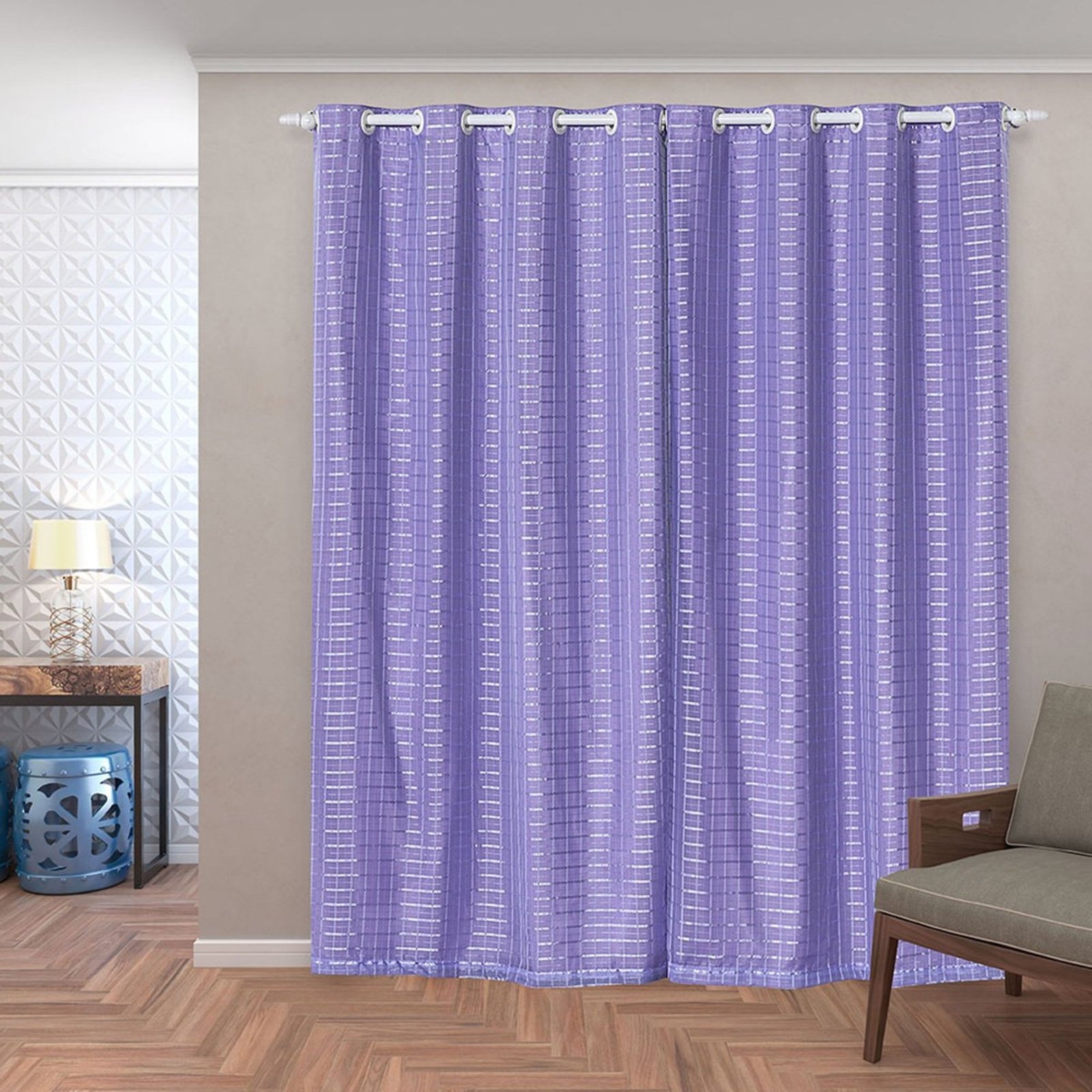 Cortina Daily Varão 2M Blackout PVC Com Voil Xadrez 2,80mx2,30m Sala Quarto Lilás