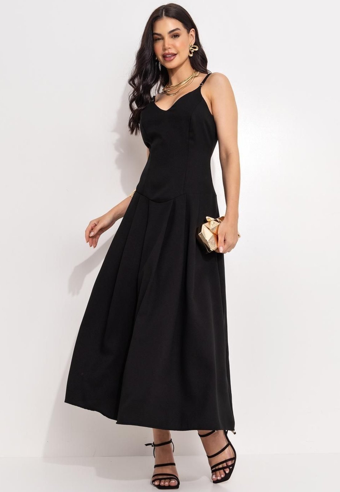Vestido Em Crepe Plano Preto Quintess
