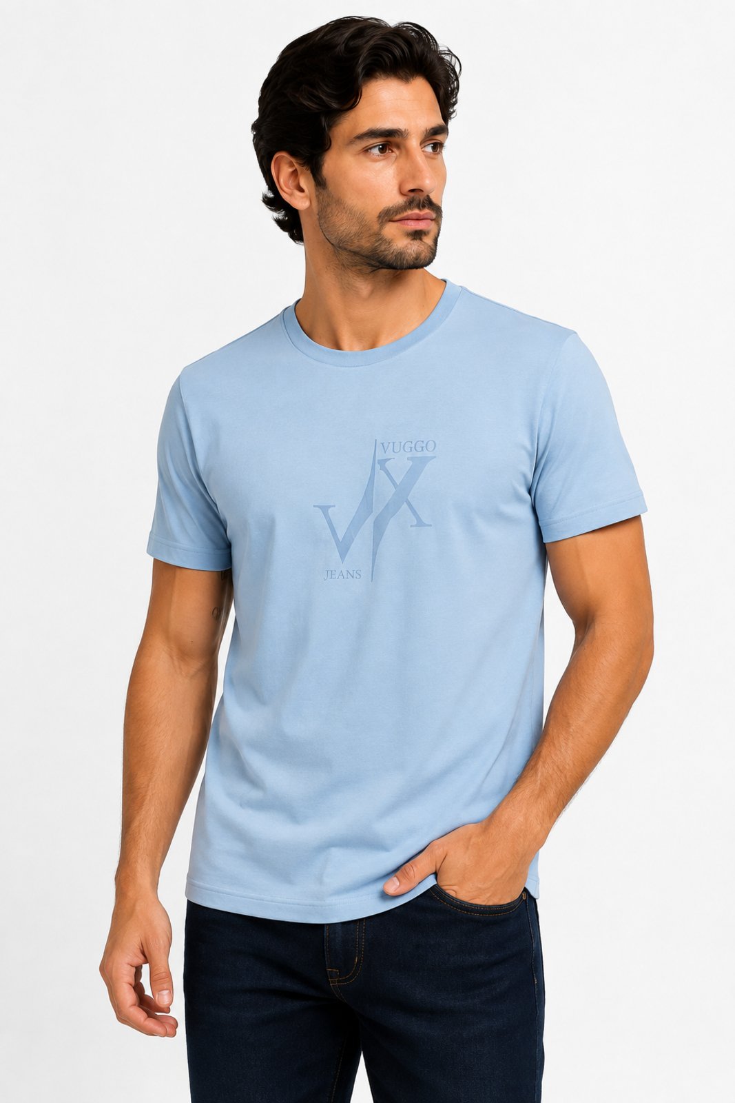 Camisa Masculina D Bell Outlet Fashion Básica Algodão Azul Claro