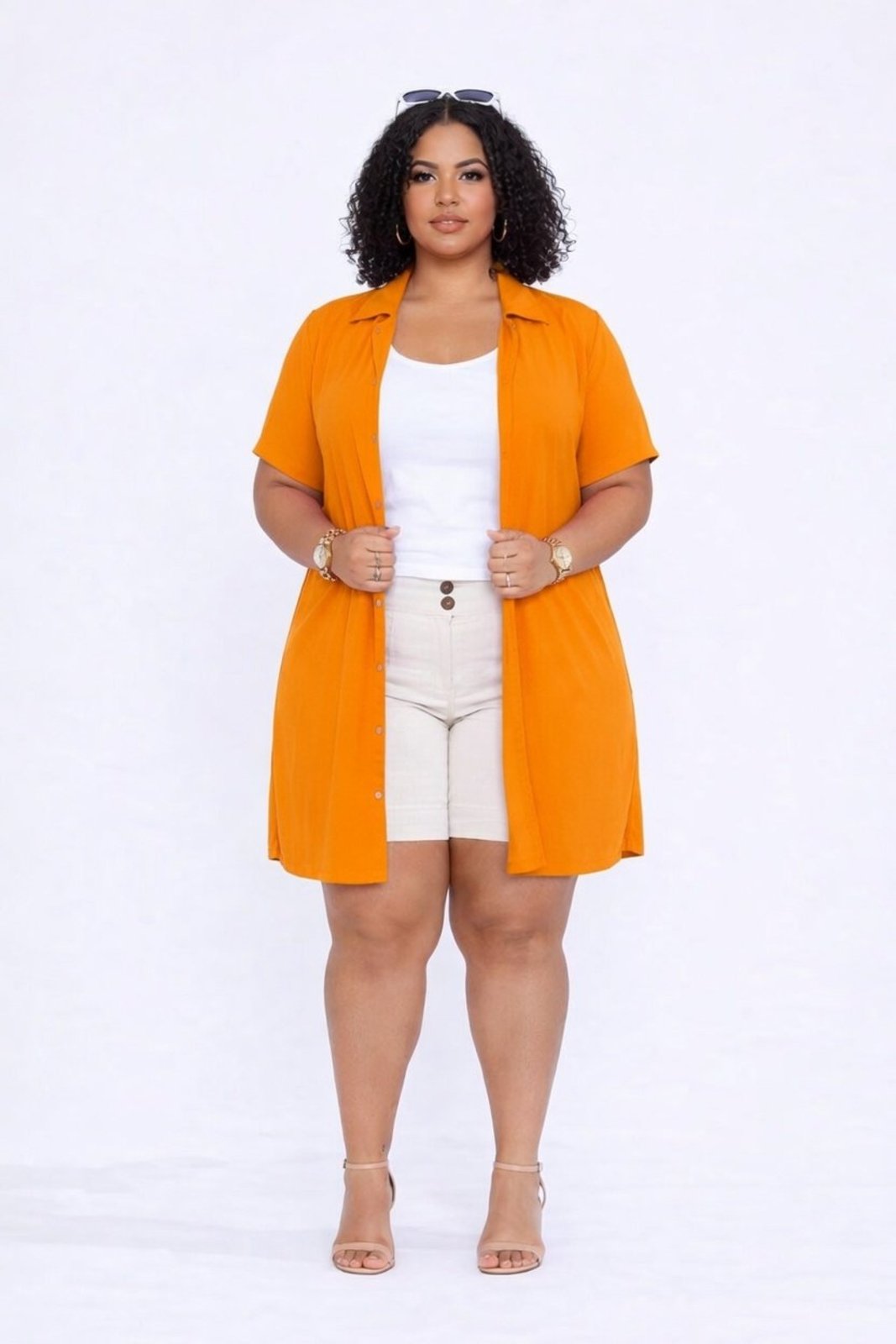 Kimono Plus Size D Bell Outlet Fashion Abertura Lateral Laranja
