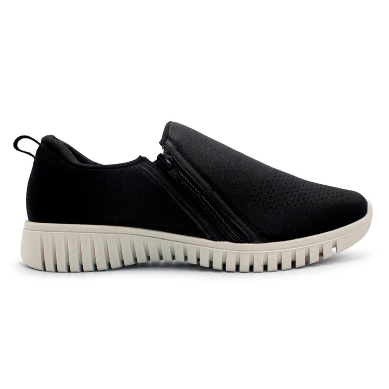 Tênis Usaflex Feminino Slip On Elastano Zíper Casual AE22039 Preto