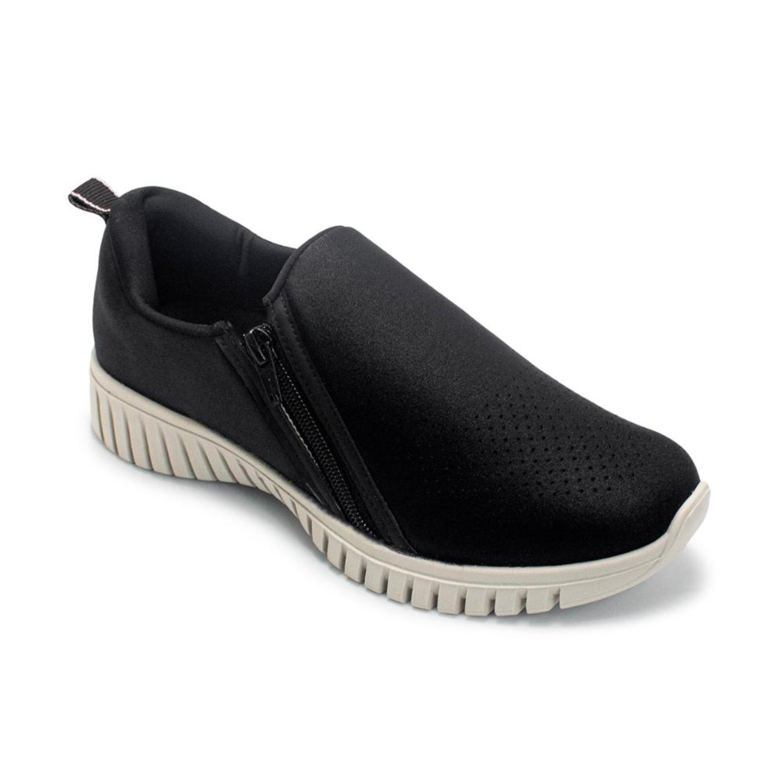 Vista 3 Tênis Usaflex Feminino Slip On Elastano Zíper Casual AE22039 preto Usaflex preto