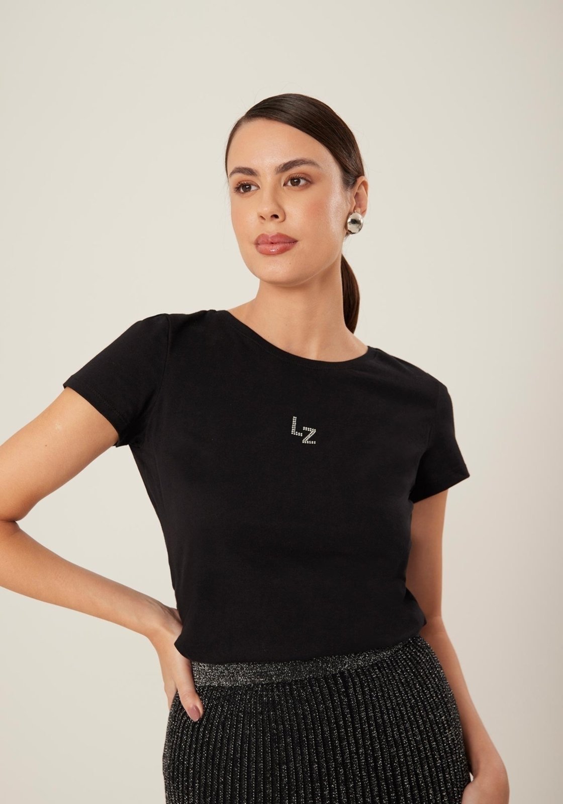 Vista 2 Blusa Manga Curta em Malha Prime Basic Lez a Lez preto Lez a Lez preto