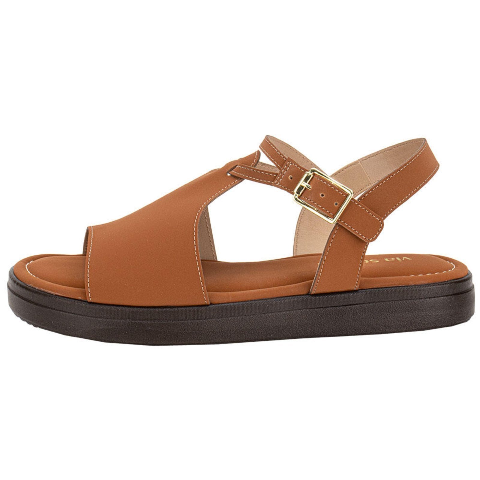 Vista 3 Sandália Feminina Flat Via Scarpa 173718710 3948710 caramelo Via Scarpa caramelo