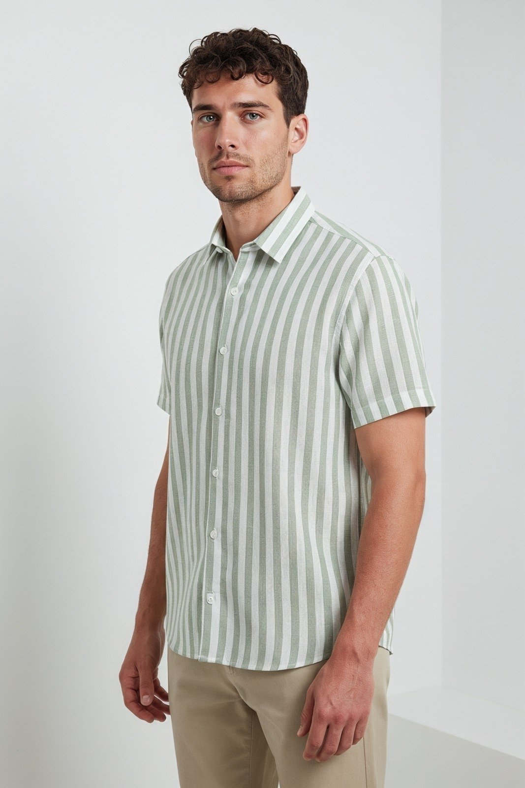 Camisa Listrada Regular Traymon - Verde/Off White