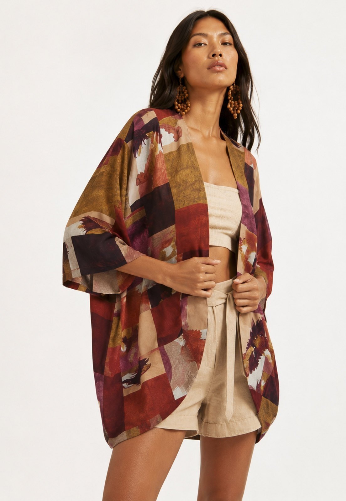 Kimono Amazonia Vital Viscose Manga Ampla Estampa Cavalgada Nativa