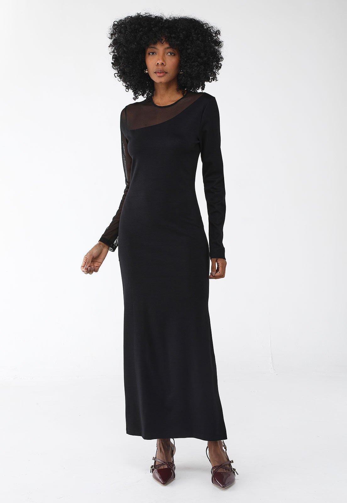 Vestido Forum Longo Recorte Tule Preto