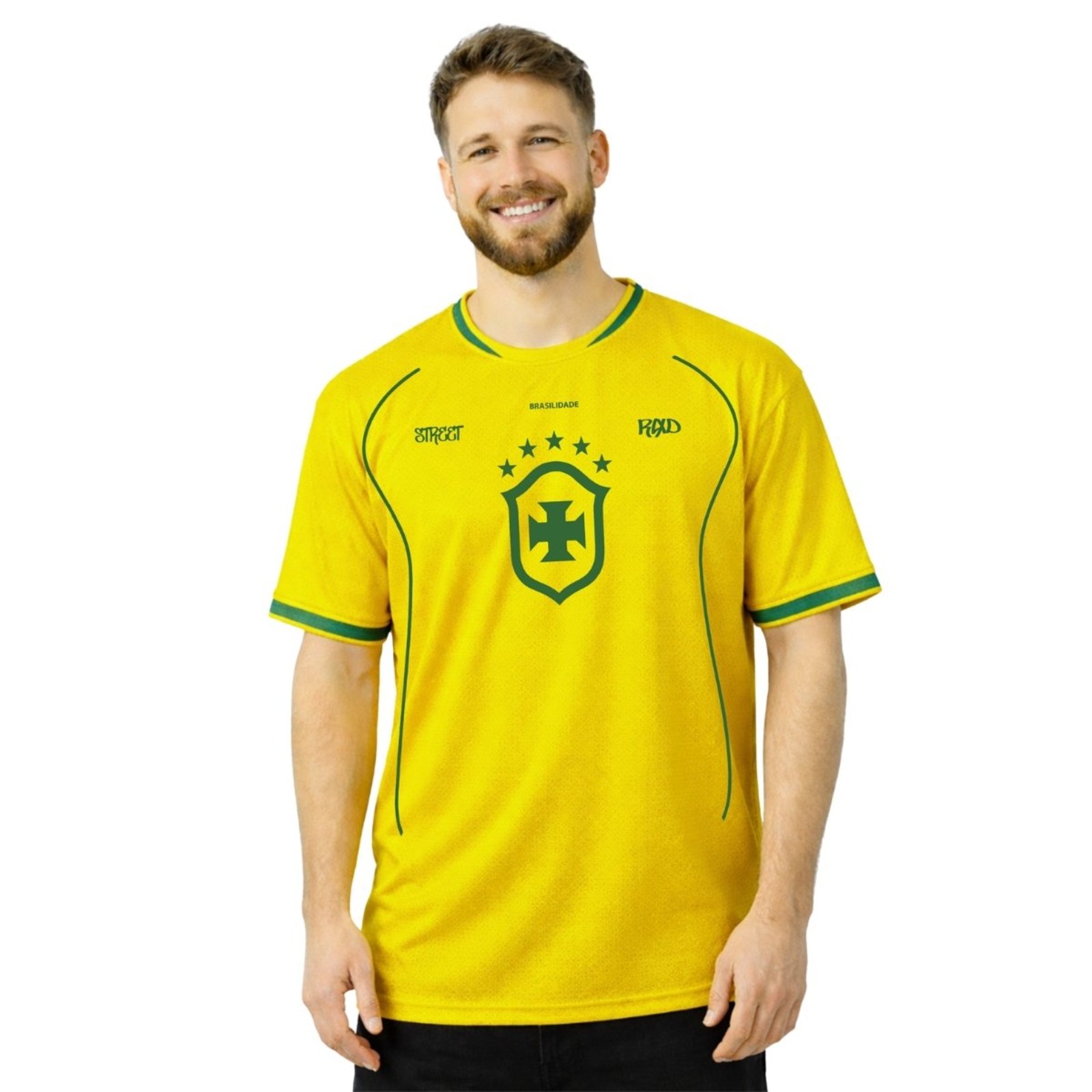 Camiseta Masculina Dry Fit Canario Performance Gola Redonda para Treinos Amarelo Brasilidade